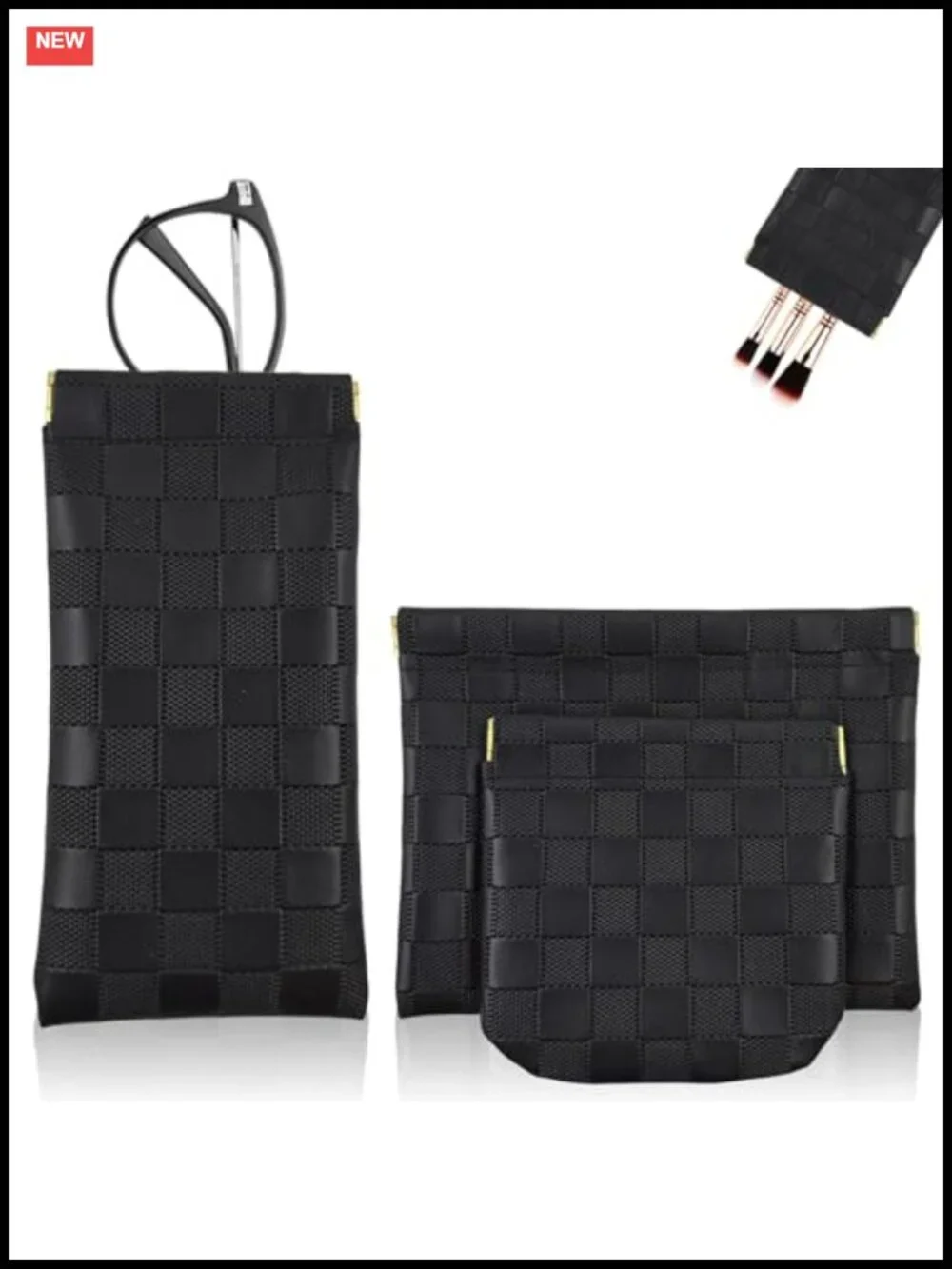 3pc Small Purse Organizer Pouches Waterproof Leather Cosmetic Bags Snap Closure